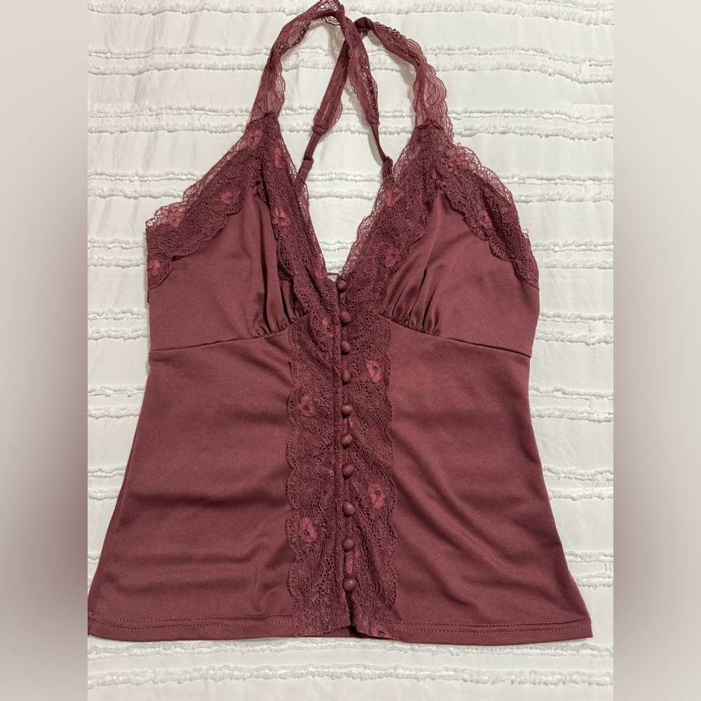 Elegant Lace Halter Top in Burgandy